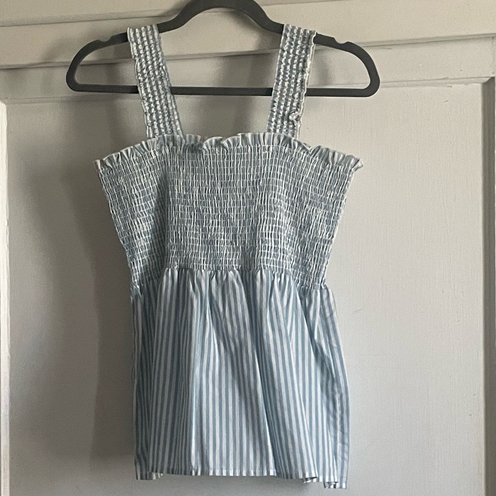 Aqua Blue Striped Women's Top. Pre-Owned.